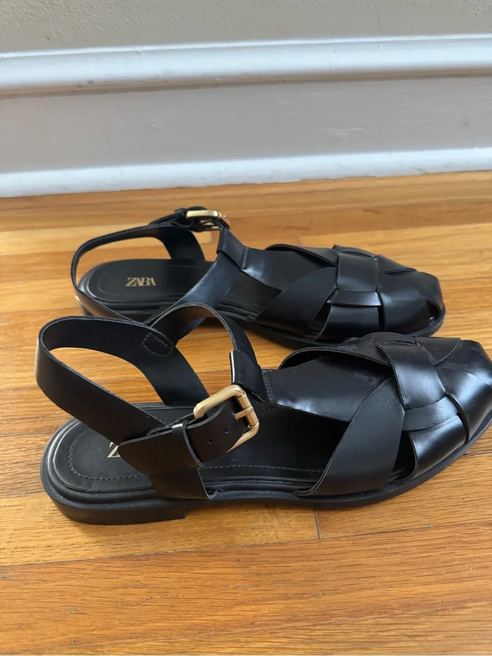 ZARA Black Woven Leather Fisherman Sandals - Picture 4 of 5